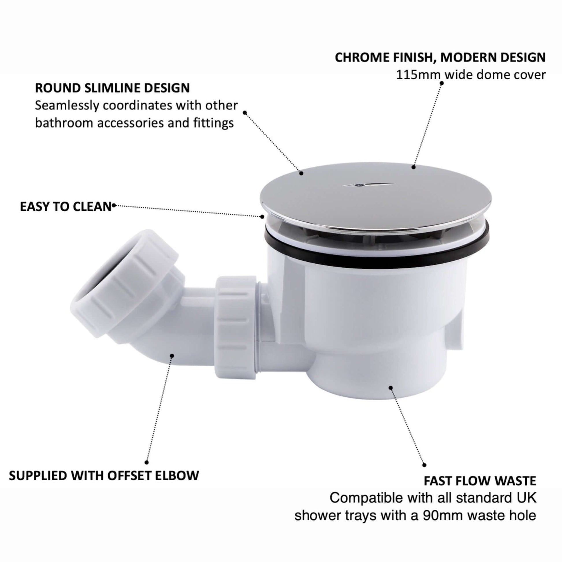 Buy Shower tray high flow waste 90mm - chrome Online UK | HOUSE OF ENKI