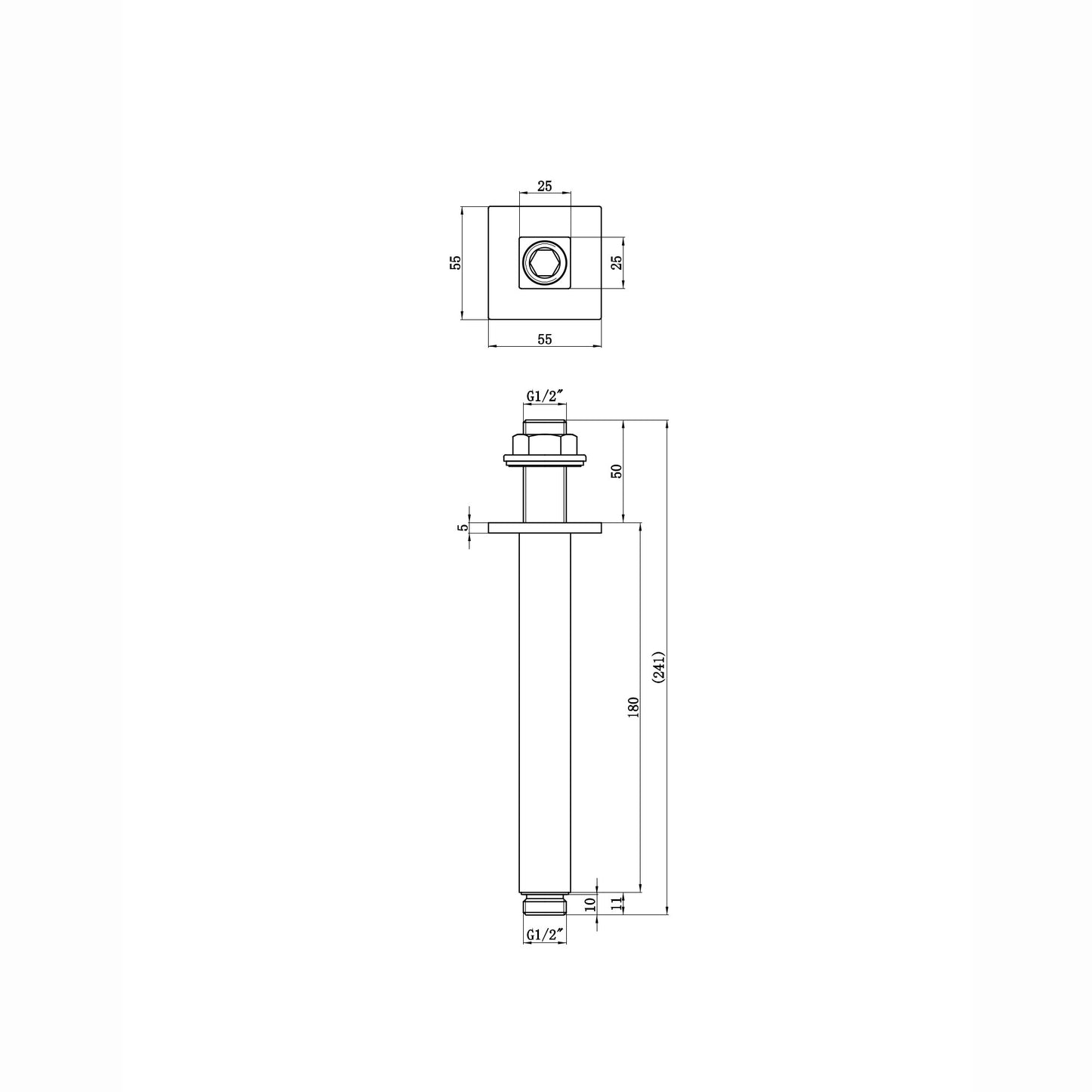 Square vertical shower arm 180mm - gunmetal grey