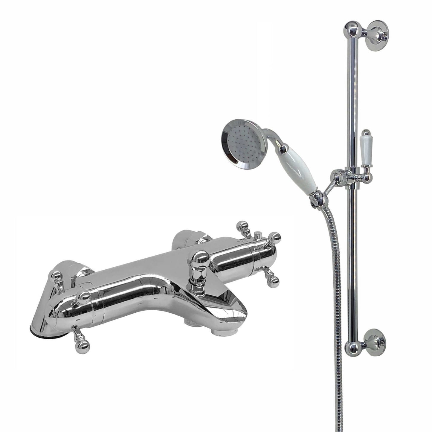 Buy Gallant traditional thermostatic bath shower bar mixer valve deck mounted with slider rail kit - chrome Online UK | HOUSE OF ENKI