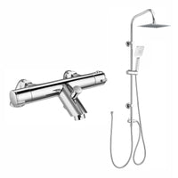 Dune thermostatic bar bath shower mixer valve with dual rigid riser kit, 200mm square overhead rain shower and handheld - chrome