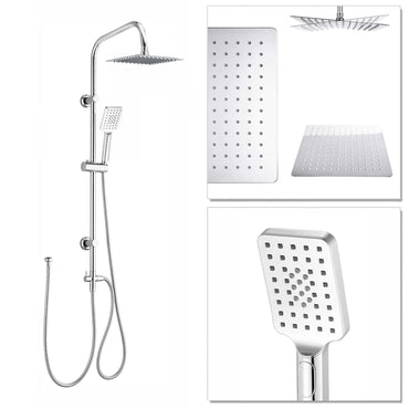 Buy Dune thermostatic bar bath shower mixer valve with dual rigid riser kit, 200mm square overhead rain shower and handheld - chrome Online UK | HOUSE OF ENKI