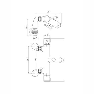 Buy Dune contemporary thermostatic bar bath shower mixer valve 1/2" outlet deck-mount - matt black (no handset) Online UK | HOUSE OF ENKI