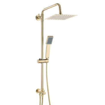 Brushed Brass Bath Shower Mixer Tap (Plaza - With Dual Rigid Riser)