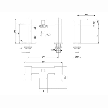 Buy Plaza square waterfall bath shower mixer tap filler - brushed brass Online UK | HOUSE OF ENKI