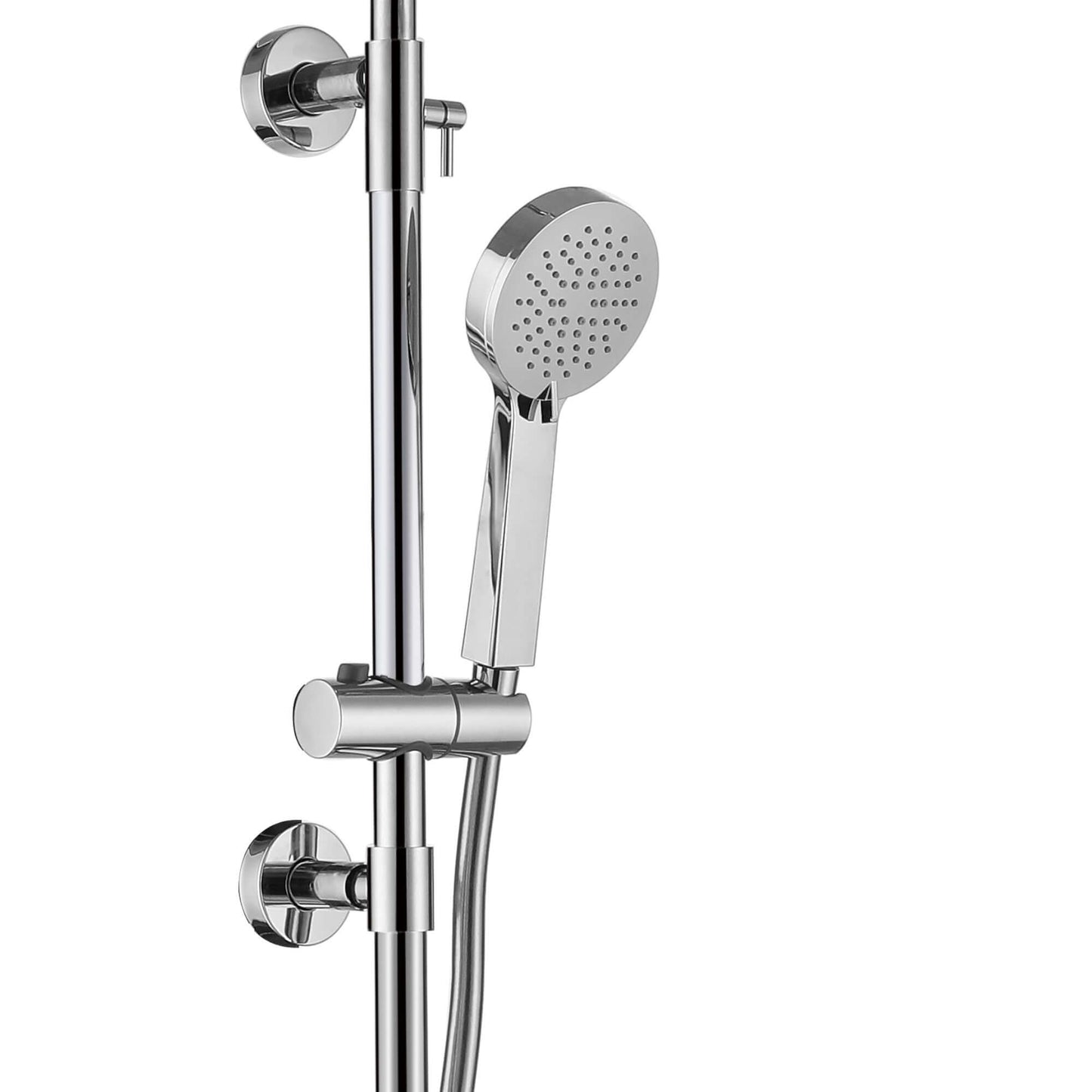 Buy Cali thermostatic bar bath shower mixer valve with dual rigid riser kit, 200mm round overhead rain shower and handheld - chrome Online UK | HOUSE OF ENKI