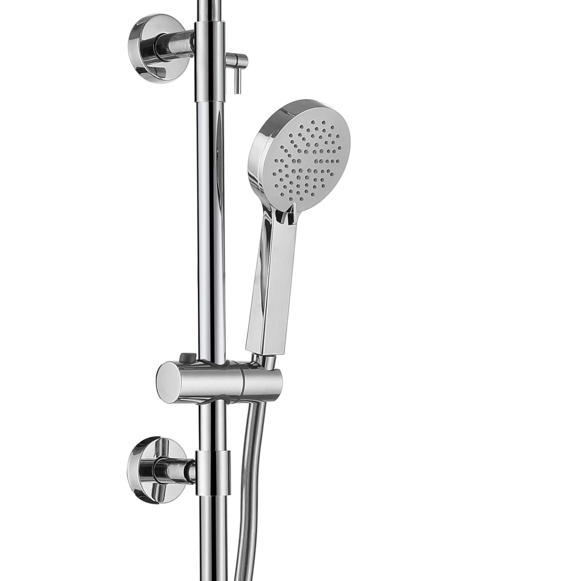 Buy Cali thermostatic bar bath shower mixer valve with dual rigid riser kit, 200mm round overhead rain shower and handheld - chrome Online UK | HOUSE OF ENKI