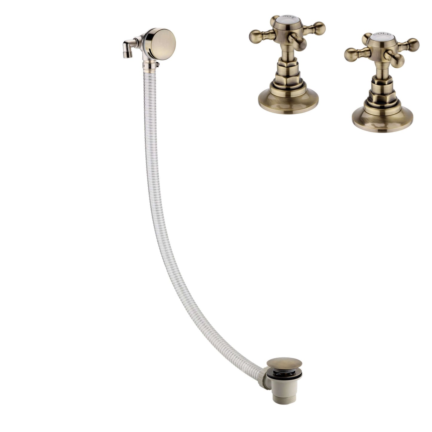 Buy Traditional overflow bath filler with 3/4" deck bath side valves (pair) - antique brass Online UK | HOUSE OF ENKI