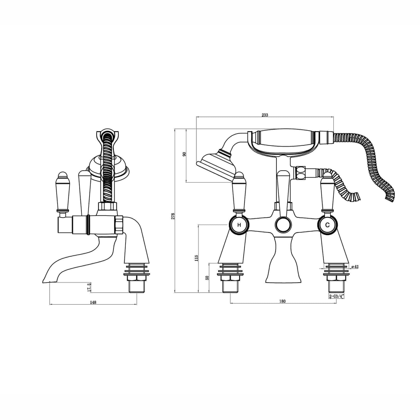 Buy Downton bath shower mixer tap with white ceramic levers - chrome Online UK | HOUSE OF ENKI