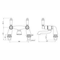 Downton bath mixer tap with white ceramic levers - chrome