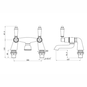Buy Downton bath mixer tap with white ceramic levers - chrome Online UK | HOUSE OF ENKI