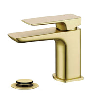 Mykonos contemporary basin sink mixer tap with waste - brushed brass