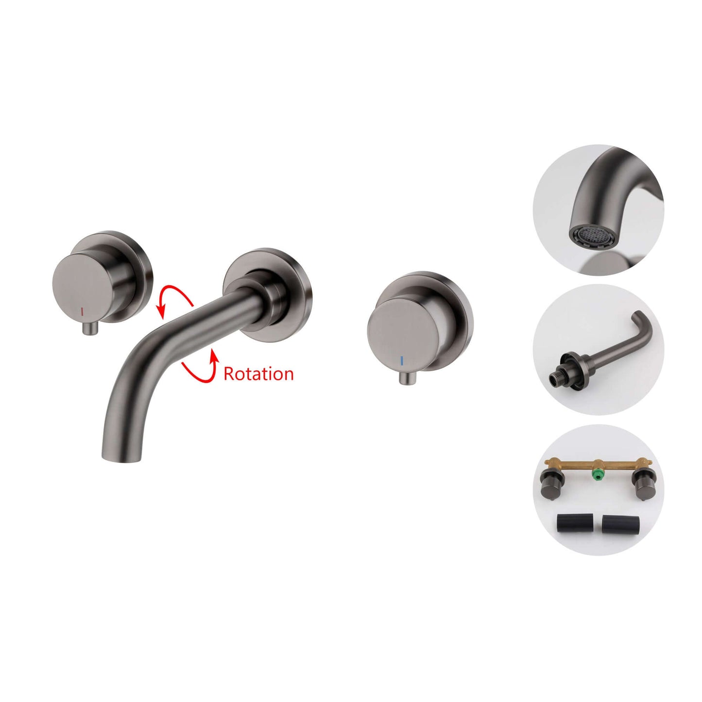 Buy Zara contemporary wall mounted basin mixer tap (3TH) - gunmetal grey Online UK | HOUSE OF ENKI