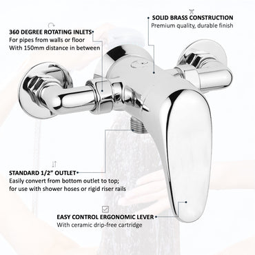 Bromley exposed shower mixer valve tap - chrome