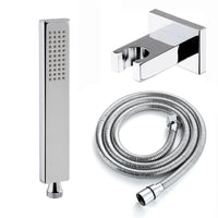 Luxury brass rectangular hand shower kit incl. hose and brass wall bracket - chrome