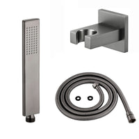 Luxury brass rectangular hand shower kit incl. hose and brass wall bracket - gunmetal grey