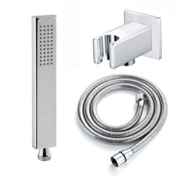 Luxury brass rectangular hand shower kit incl. hose and wall bracket with outlet for concealed installation - chrome
