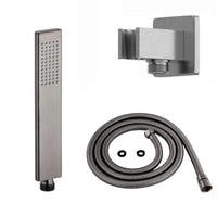 Luxury brass rectangular hand shower kit incl. hose and wall bracket with outlet for concealed installation - gunmetal grey