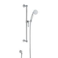 Traditional Shower Slider Rail Kit Lever Design With Brass White Ceramic Handset, Hose And Wall Elbow Outlet - Chrome