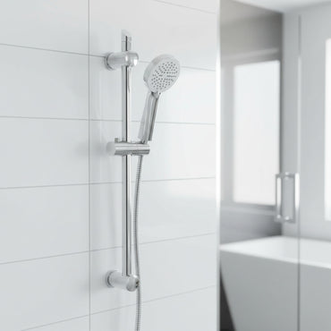 Adjustable Shower Slider Riser Rail Kit With 3 Setting Shower Head, Hose - Chrome