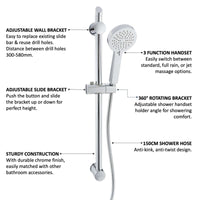 Buy Adjustable Shower Slider Riser Rail Kit With 3 Setting Shower Head, Hose - Chrome Online UK | HOUSE OF ENKI