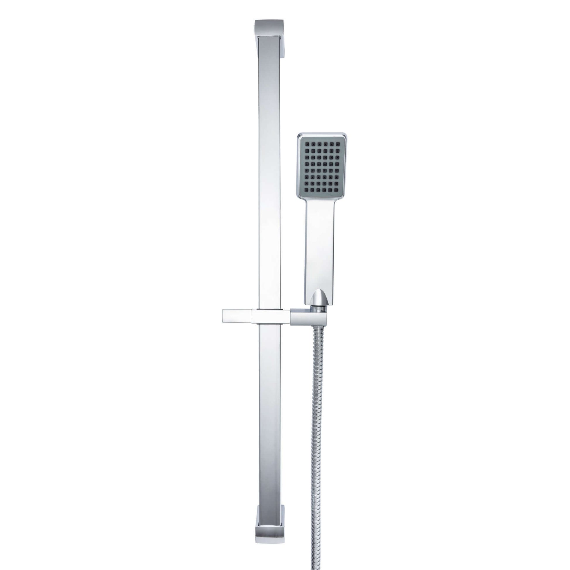 Buy Square contemporary shower slider riser rail kit with handset and hose - chrome Online UK | HOUSE OF ENKI