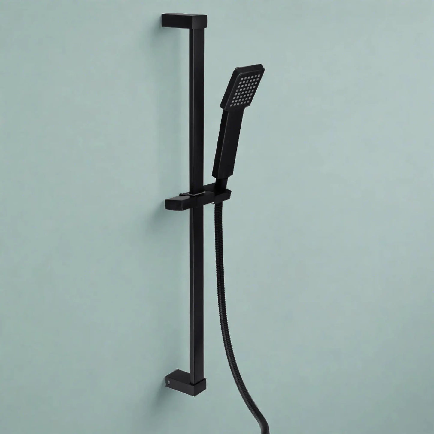 Buy Square contemporary shower slider riser rail kit with handset and hose - black Online UK | HOUSE OF ENKI