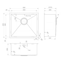 Buy Axia 500mm x 430mm 1.0 bowl undermount or topmount kitchen sink with overflow - brushed stainless steel Online UK | HOUSE OF ENKI