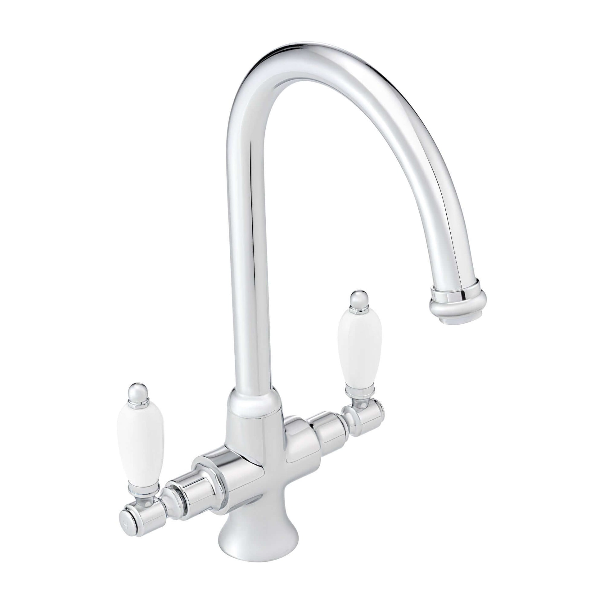 Buy Dorchester Georgian dual flow kitchen sink tap with twin white levers - chrome Online UK | HOUSE OF ENKI