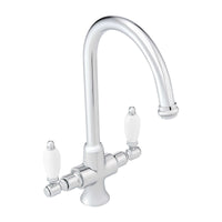 Dorchester Georgian dual flow kitchen sink tap with twin white levers - chrome