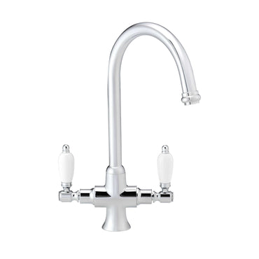 Buy Dorchester Georgian dual flow kitchen sink tap with twin white levers - chrome Online UK | HOUSE OF ENKI