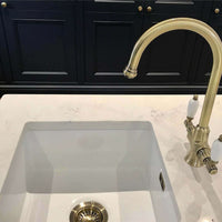 Buy Dorchester Georgian dual flow kitchen sink tap with twin white levers - antique brass Online UK | HOUSE OF ENKI