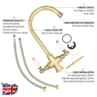 Buy Dorchester Georgian dual flow kitchen sink tap with twin white levers - antique brass Online UK | HOUSE OF ENKI