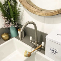 Buy Dorchester Georgian dual flow kitchen sink tap with twin white levers - brushed nickel Online UK | HOUSE OF ENKI