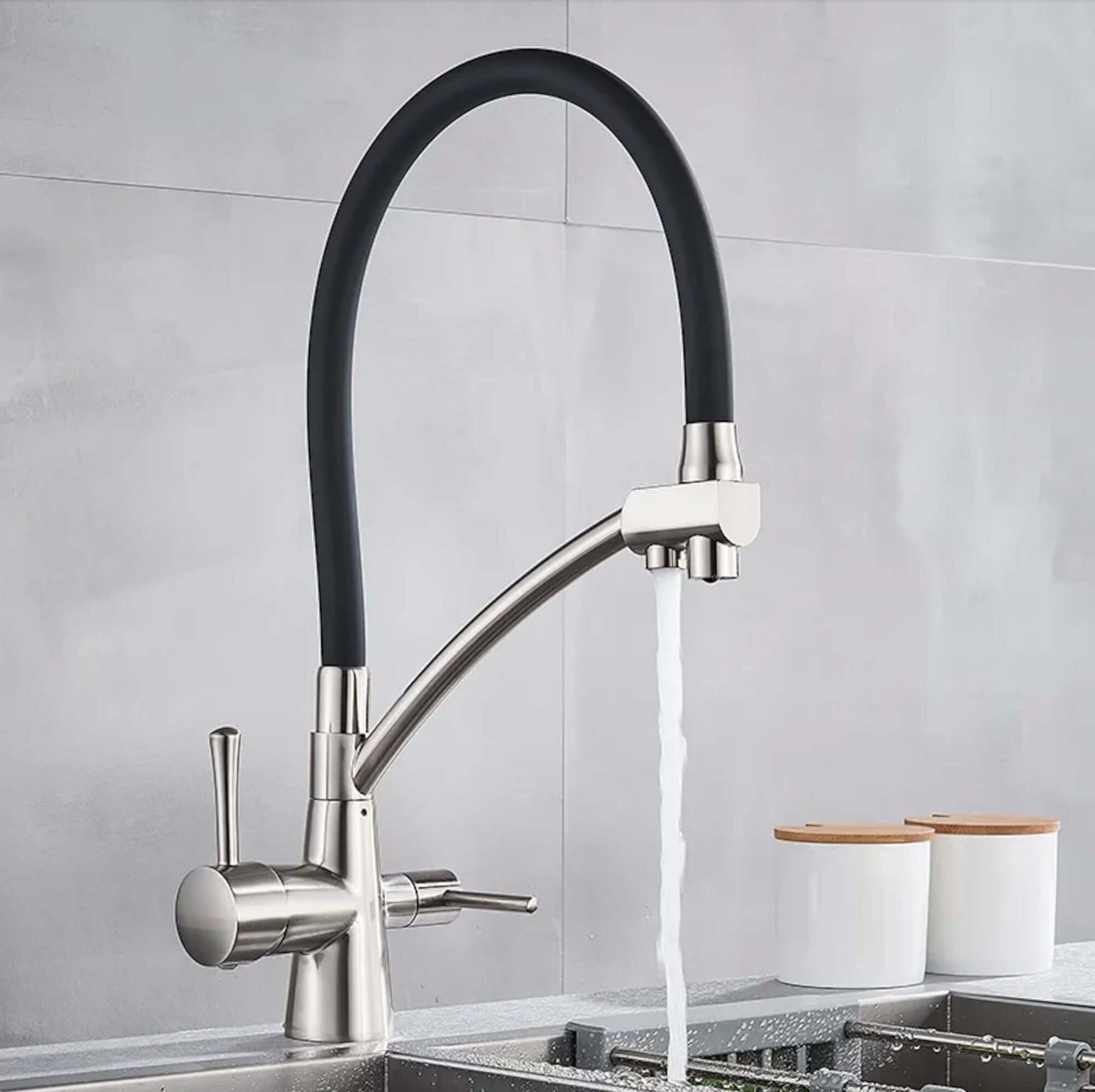 Buy Geneva contemporary pull out 3 way kitchen sink filter mixer tap - brushed nickel Online UK | HOUSE OF ENKI