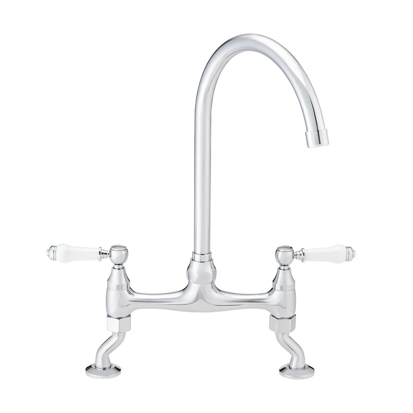 Buy Astbury traditional bridge kitchen mixer tap with white ceramic levers deck mounted - chrome Online UK | HOUSE OF ENKI