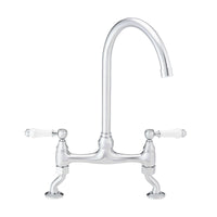 Astbury traditional bridge kitchen mixer tap with white ceramic levers deck mounted - chrome