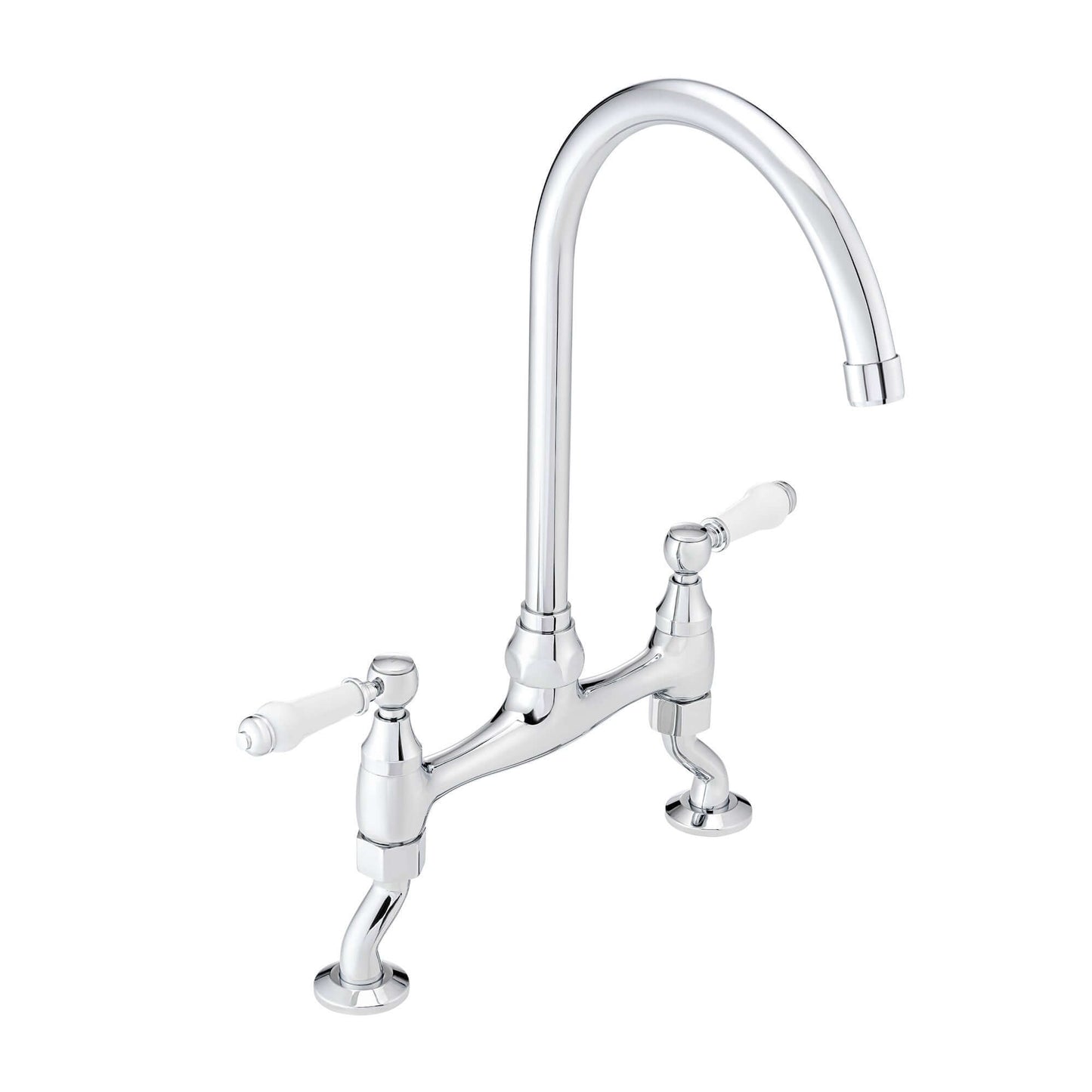 Buy Astbury traditional bridge kitchen mixer tap with white ceramic levers deck mounted - chrome Online UK | HOUSE OF ENKI