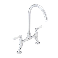 Astbury traditional bridge kitchen mixer tap with white ceramic levers deck mounted - chrome