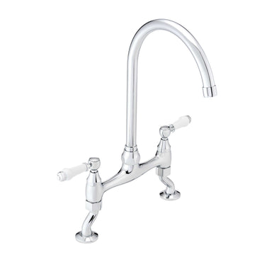 Buy Astbury traditional bridge kitchen mixer tap with white ceramic levers deck mounted - chrome Online UK | HOUSE OF ENKI