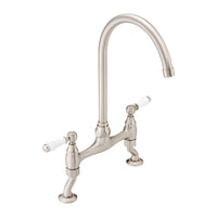 Buy Astbury traditional bridge kitchen mixer tap with white ceramic levers deck mounted - brushed nickel Online UK | HOUSE OF ENKI