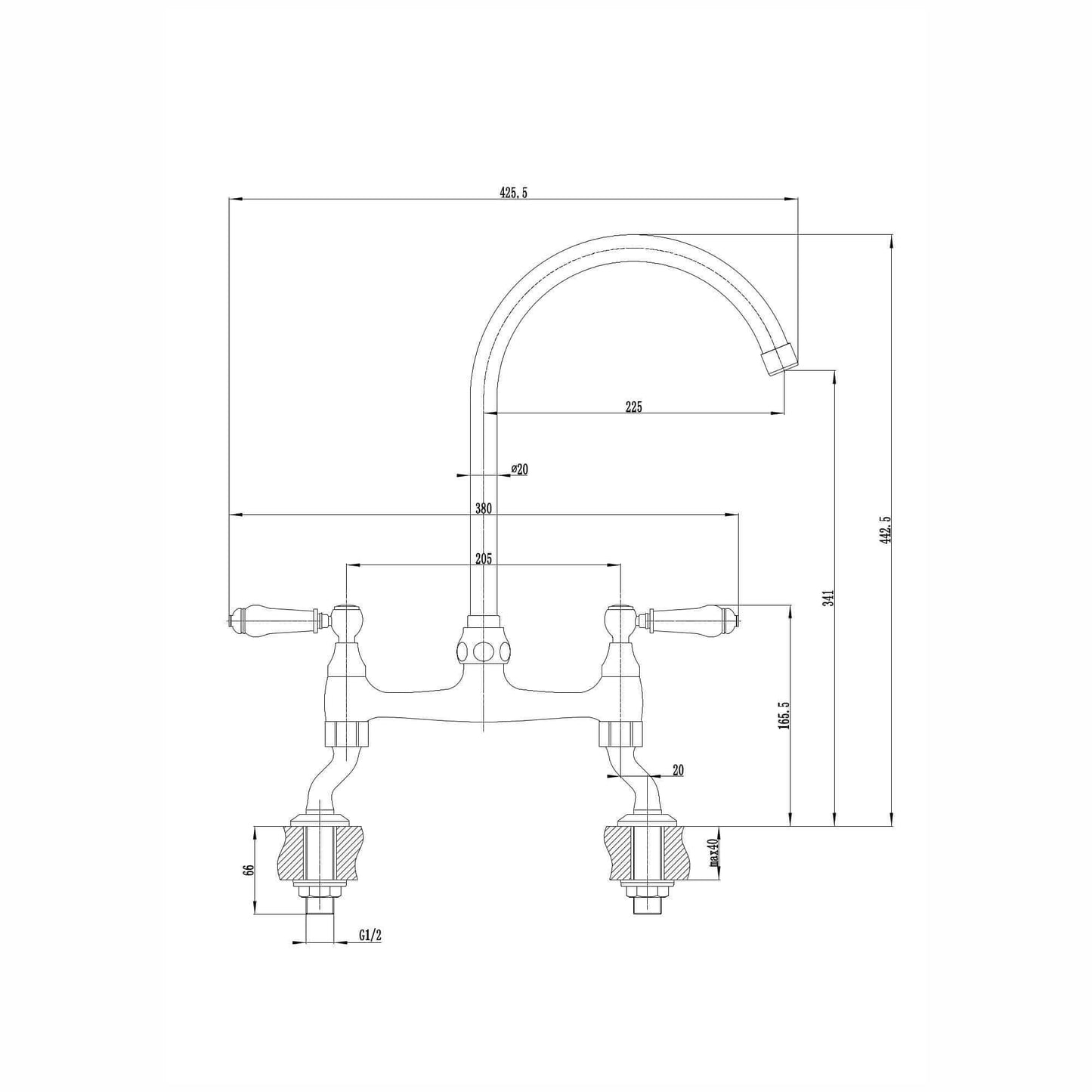 Buy Astbury traditional bridge kitchen mixer tap with white ceramic levers deck mounted - brushed nickel Online UK | HOUSE OF ENKI