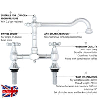 Buy Langley traditional bridge kitchen sink mixer tap colonial crosshead - chrome Online UK | HOUSE OF ENKI