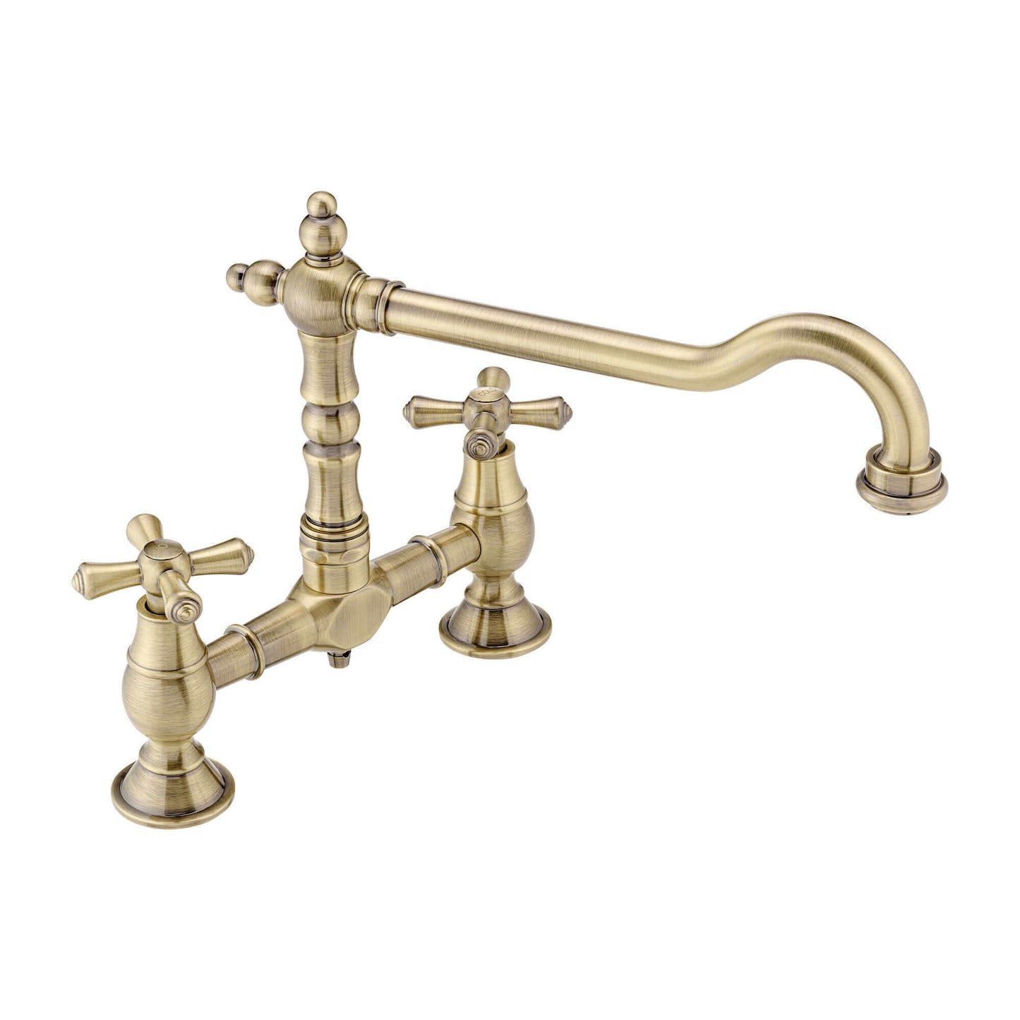 Buy Langley traditional bridge kitchen sink mixer tap colonial crosshead - antique brass Online UK | HOUSE OF ENKI