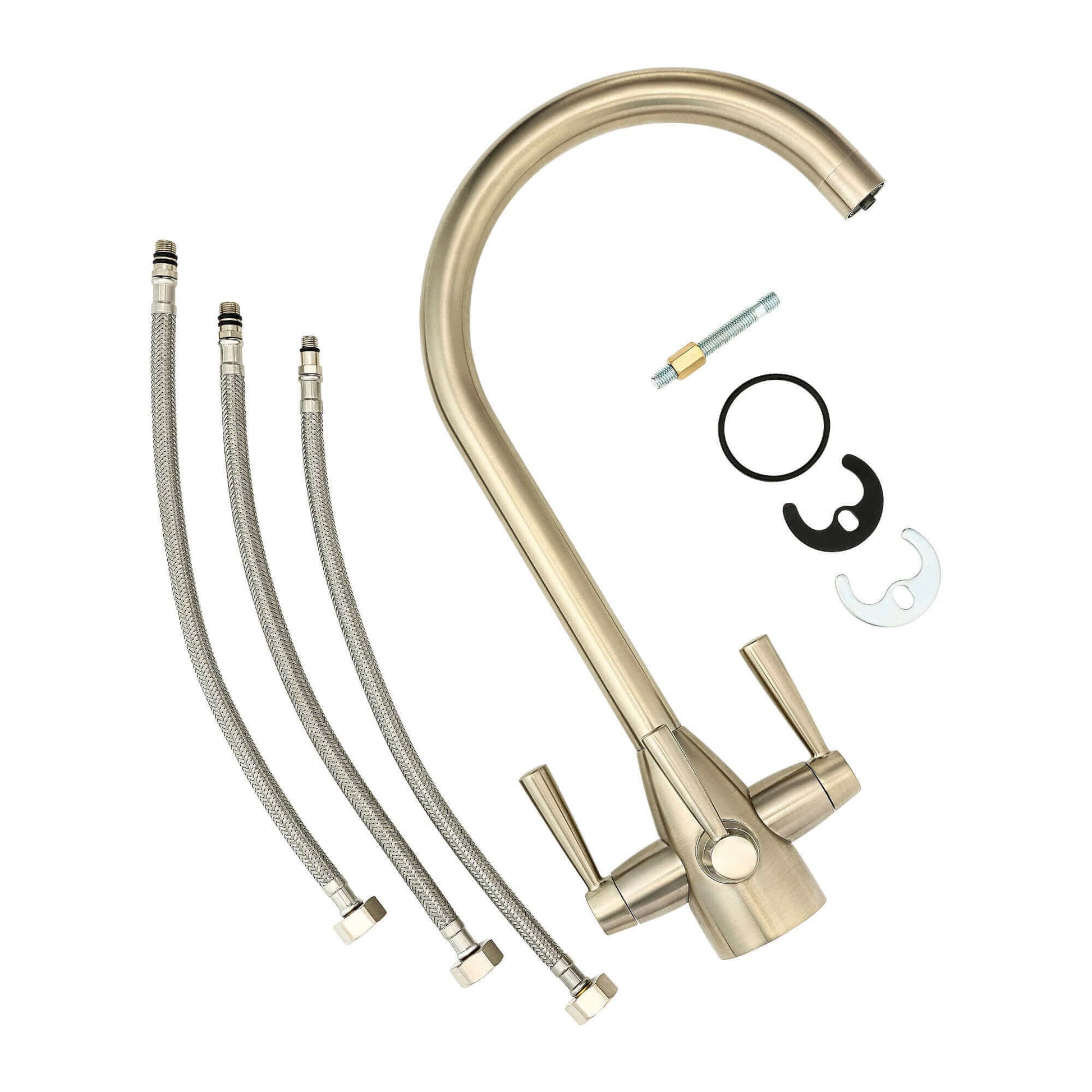 Buy Icon modern filter tap with twin levers - brushed nickel Online UK | HOUSE OF ENKI