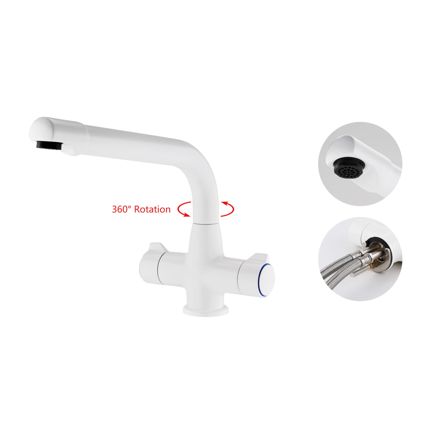 Alpha dual flow kitchen sink tap twin lever - white