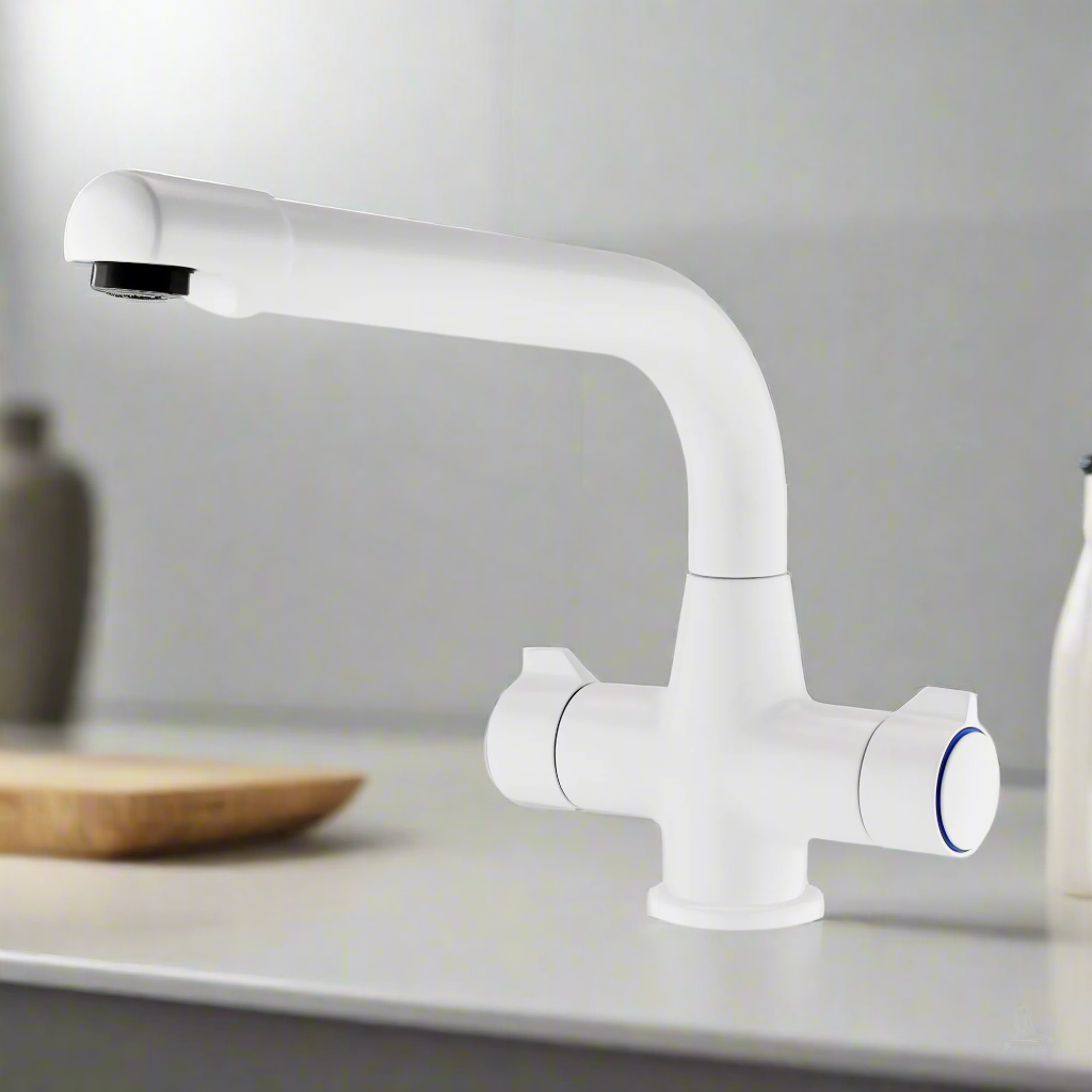Alpha dual flow kitchen sink tap twin lever - white