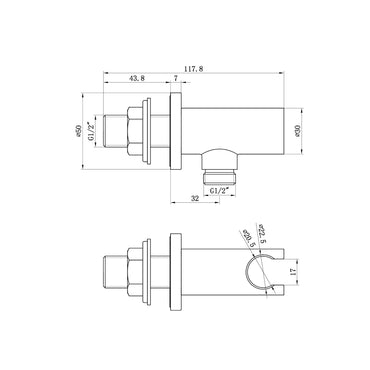 Round shower outlet elbow with holder for handheld shower head - gunmetal grey