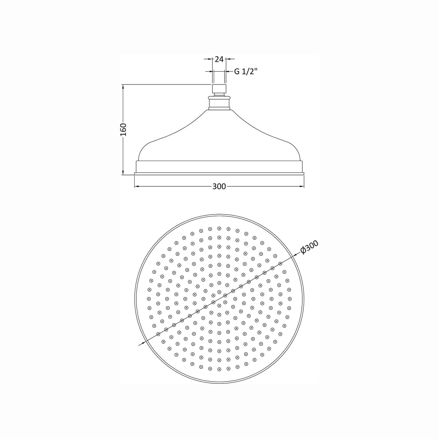 Buy Traditional shower head apron rose brass 300mm - chrome online UK