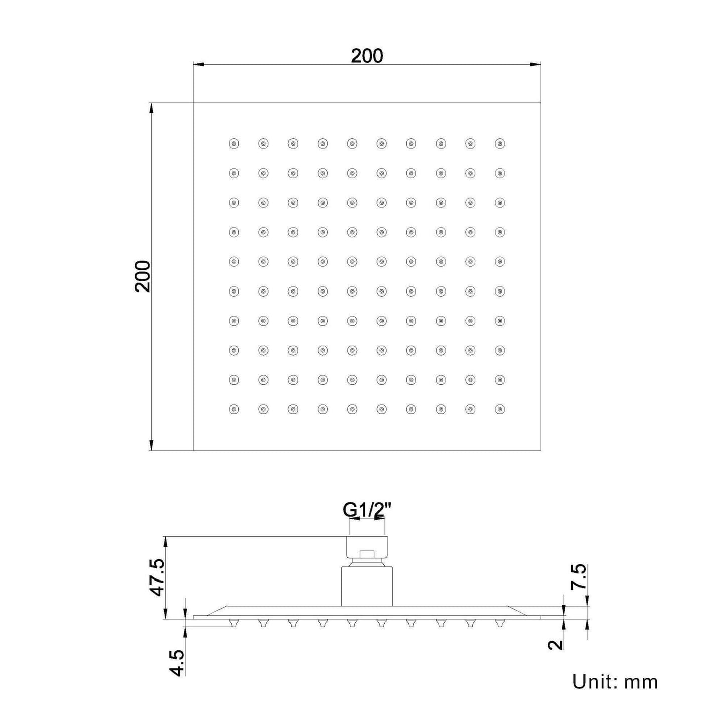 Buy Square ultra slim shower head stainless steel 200mm - brushed brass online UK