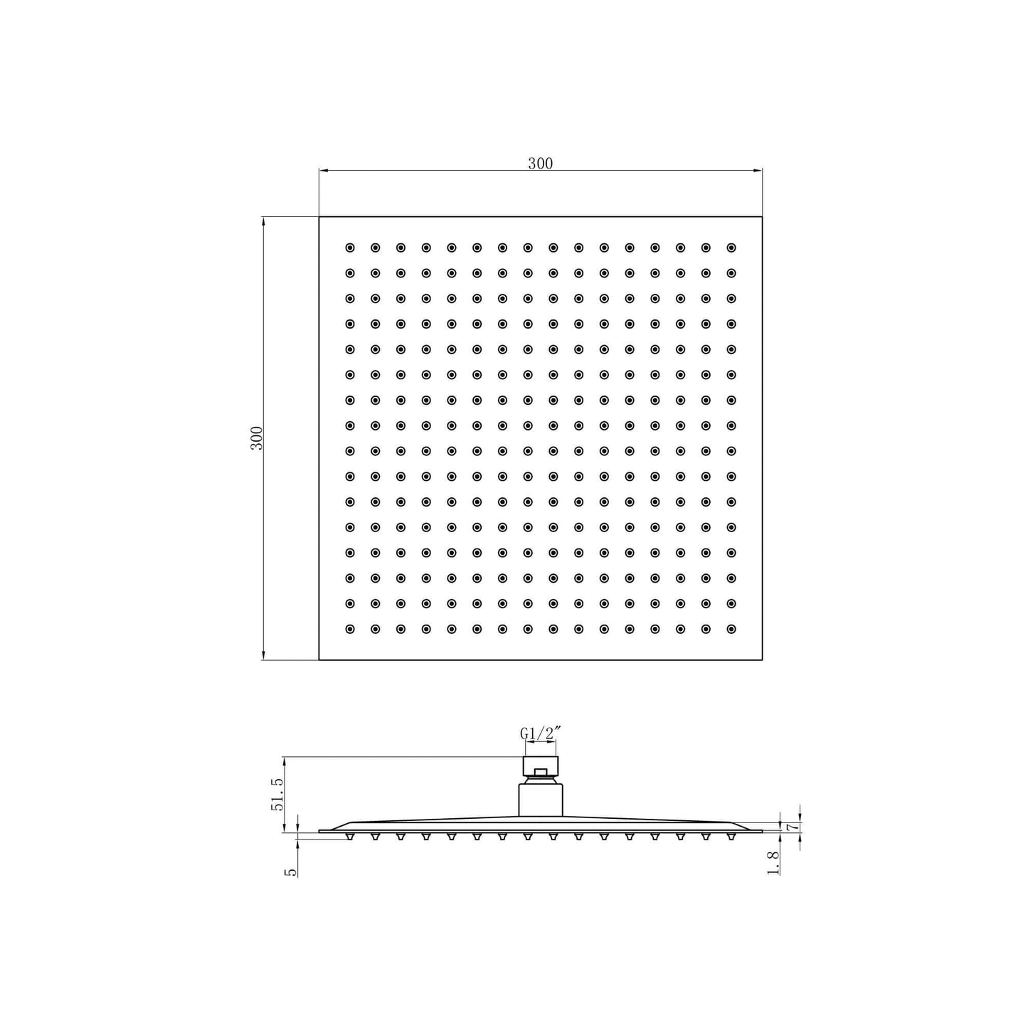 Buy Square ultra slim shower head stainless steel 300mm - brushed brass online UK